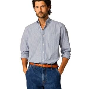 J Crew Classic Fit Flex Washed Blue White Stripe Button Down Shirt Men M NWT $98